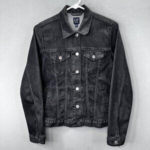 Gap Denim Trucker Jacket Black XS Women Pockets Button Up Jean  Stretch